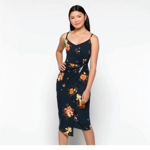 Navy/Floral Stretch Knit Midi Dress